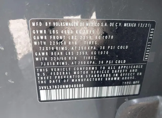 3VVLX7B20NM048586 2022 2022 Volkswagen Taos- 1-5T Se 9