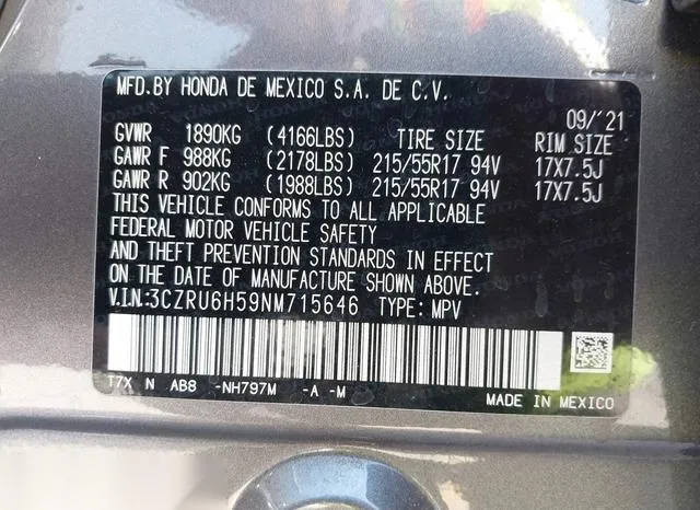 3CZRU6H59NM715646 2022 2022 Honda HR-V- Awd Ex 9