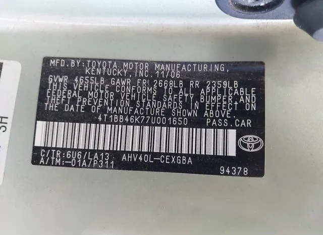 4T1BB46K77U001650 2007 2007 Toyota Camry- Hybrid 9