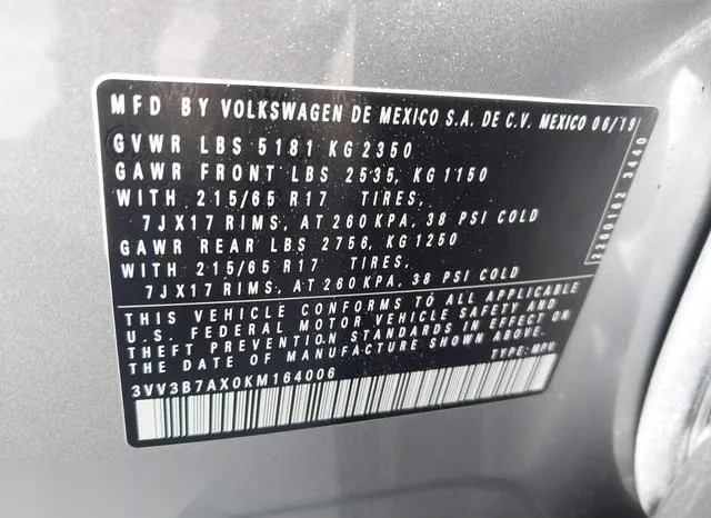 3VV3B7AX0KM164006 2019 2019 Volkswagen Tiguan- 2-0T Se/2-0T  9