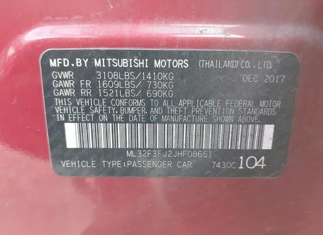 ML32F3FJ2JHF08651 2018 2018 Mitsubishi Mirage- G4 ES 9