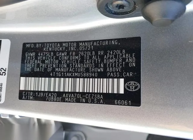 4T1G11AKXMU588940 2021 2021 Toyota Camry- SE 9