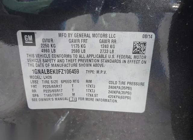 1GNALBEK0FZ106459 2015 2015 Chevrolet Equinox- 1LT 9