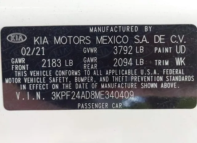 3KPF24AD8ME340409 2021 2021 KIA Forte- Lxs 9