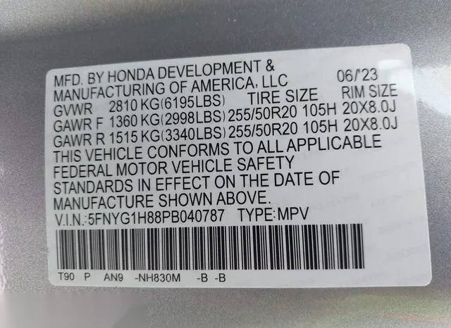 5FNYG1H88PB040787 2023 2023 Honda Pilot- Awd Elite 9