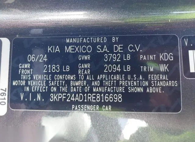 3KPF24AD1RE816698 2024 2024 KIA Forte- Lxs 9