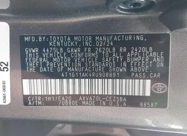 4T1G11AK4RU908891 2024 2024 Toyota Camry- SE 9