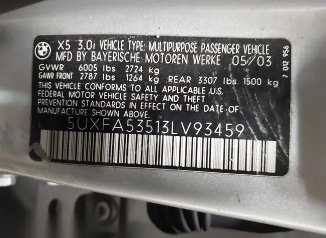 5UXFA53513LV93459 2003 2003 BMW X5- 3-0I 9