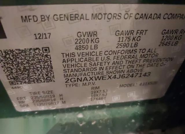 2GNAXWEX4J6247143 2018 2018 Chevrolet Equinox- Premier 9