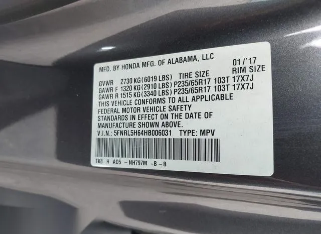 5FNRL5H64HB006031 2017 2017 Honda Odyssey- Ex-L 9