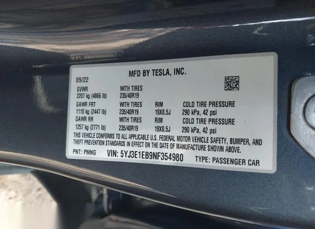 5YJ3E1EB9NF354980 2022 2022 Tesla Model 3- Long Range Dual M 9