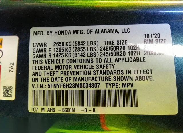 5FNYF6H23MB034807 2021 2021 Honda Pilot- Awd Special Edition 9