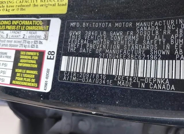 2T1BU4EE3BC621962 2011 2011 Toyota Corolla- LE 9