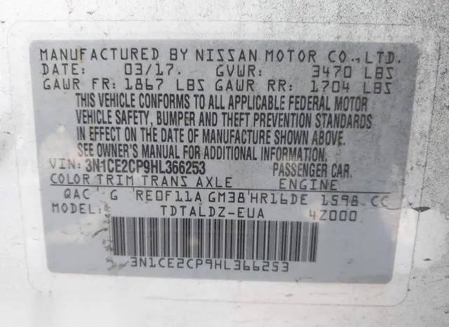 3N1CE2CP9HL366253 2017 2017 Nissan Versa- Note SV 9