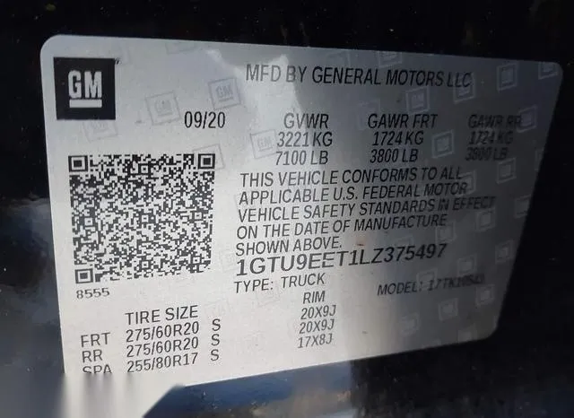 1GTU9EET1LZ375497 2020 2020 GMC Sierra- 1500 4Wd  Short Box At4 9