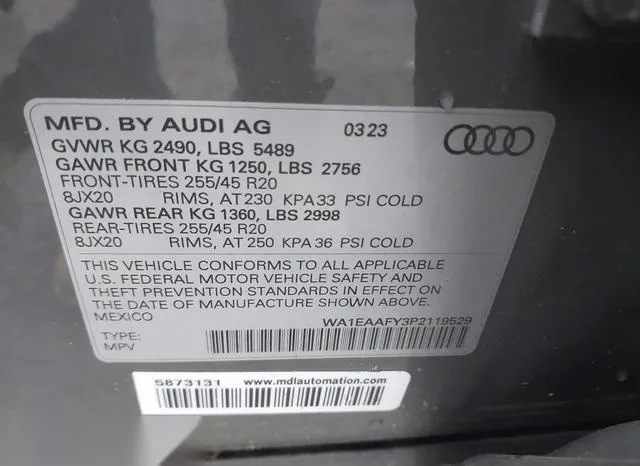 WA1EAAFY3P2119529 2023 2023 Audi Q5- Premium Plus 45 Tfsi S  9