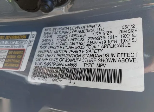 5J6RT6H96NL034609 2022 2022 Honda CR-V- Hybrid Touring 9