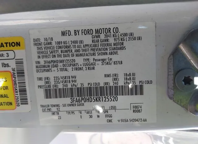 3FA6P0HD5KR125520 2019 2019 Ford Fusion- SE 9