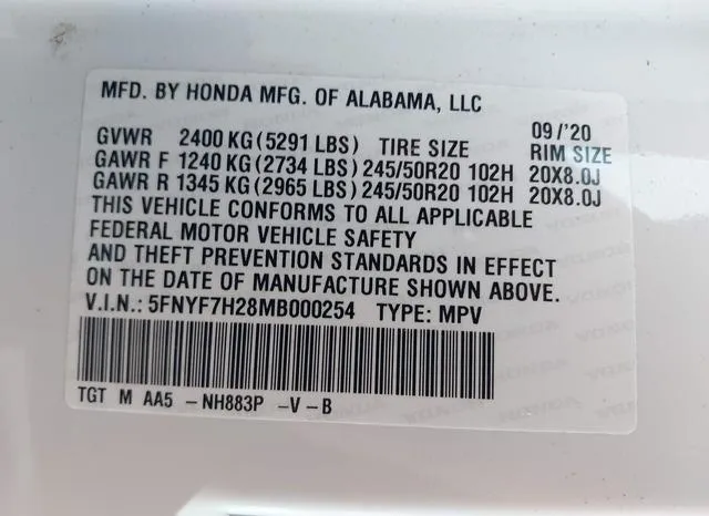 5FNYF7H28MB000254 2021 2021 Honda Passport- 2Wd Sport 9