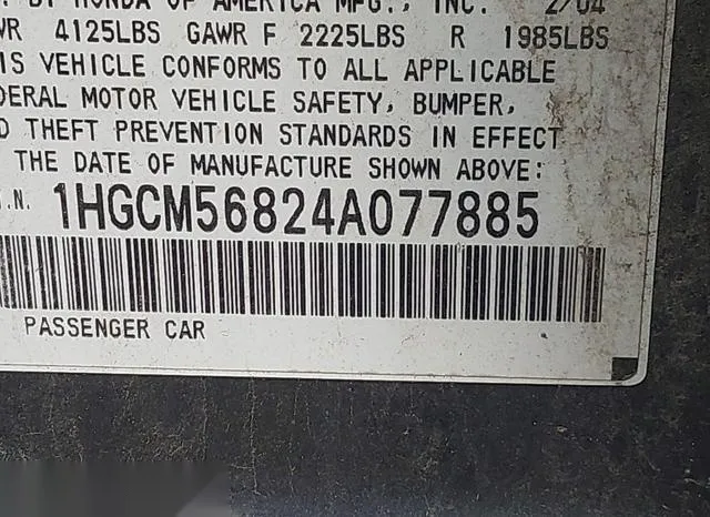 1HGCM56824A077885 2004 2004 Honda Accord- 2-4 EX 9