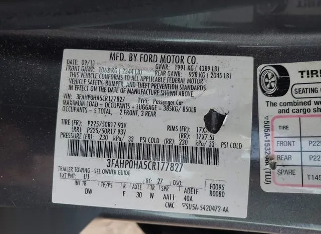 3FAHP0HA5CR177827 2012 2012 Ford Fusion- SE 9