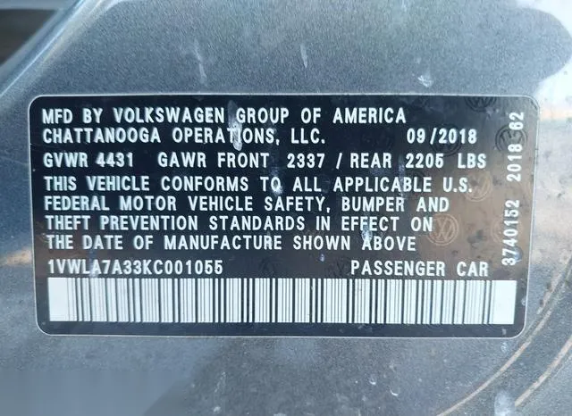 1VWLA7A33KC001055 2019 2019 Volkswagen Passat- 2-0T Wolfsbu 9