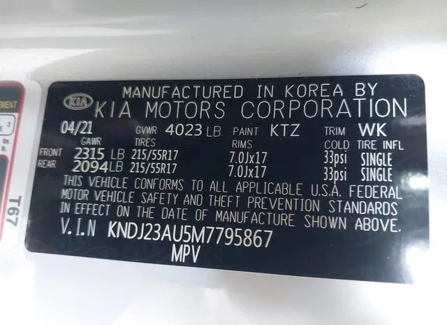 KNDJ23AU5M7795867 2021 2021 KIA Soul- S 9