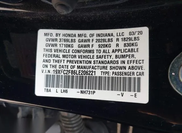 19XFC2F86LE206221 2020 2020 Honda Civic- Sport 9