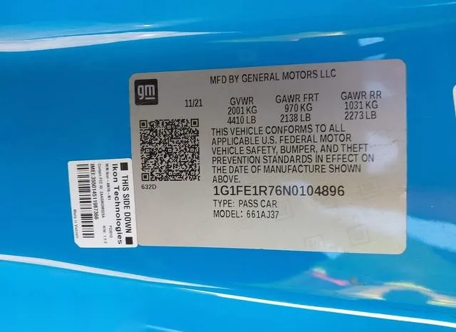 1G1FE1R76N0104896 2022 2022 Chevrolet Camaro- Rwd  Lt1 9