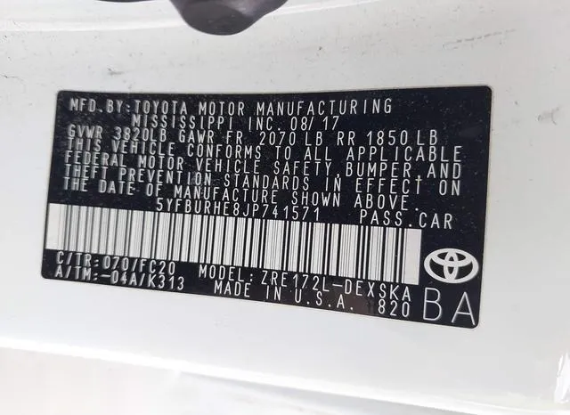 5YFBURHE8JP741571 2018 2018 Toyota Corolla- L 9