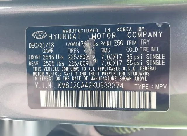 KM8J2CA42KU933374 2019 2019 Hyundai Tucson- SE 9