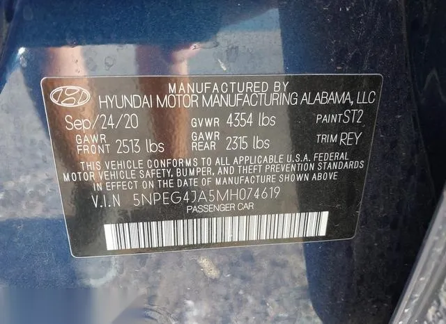 5NPEG4JA5MH074619 2021 2021 Hyundai Sonata- SE 9