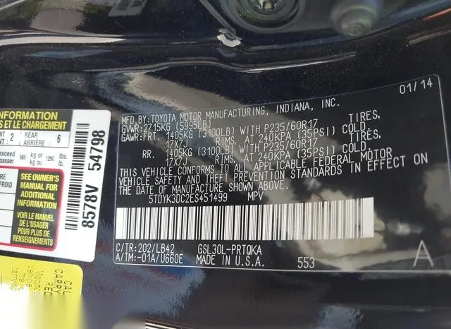 5TDYK3DC2ES451499 2014 2014 Toyota Sienna- Xle V6 8 Passenger 9