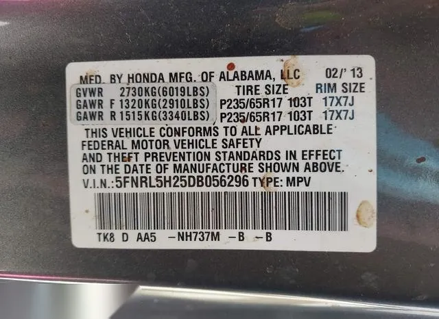 5FNRL5H25DB056296 2013 2013 Honda Odyssey- LX 9