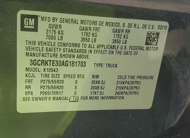 3GCRKTE30AG181703 2010 2010 Chevrolet Silverado 1500- Ltz 9