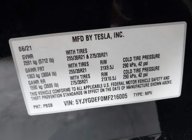 5YJYGDEF0MF216005 2021 2021 Tesla Model Y- Performance Dual  9