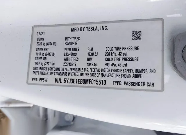 5YJ3E1EB0MF015510 2021 2021 Tesla Model 3- Long Range Dual 9