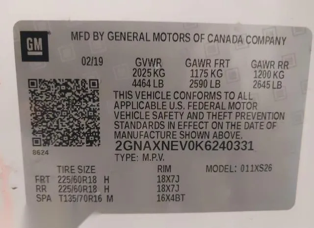 2GNAXNEV0K6240331 2019 2019 Chevrolet Equinox- Premier 9