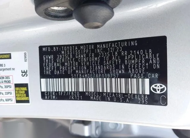 5YFB4MDE7RP119757 2024 2024 Toyota Corolla- LE 9