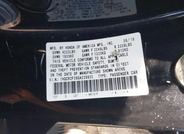 1HGCR2F39GA239830 2016 2016 Honda Accord- LX 9