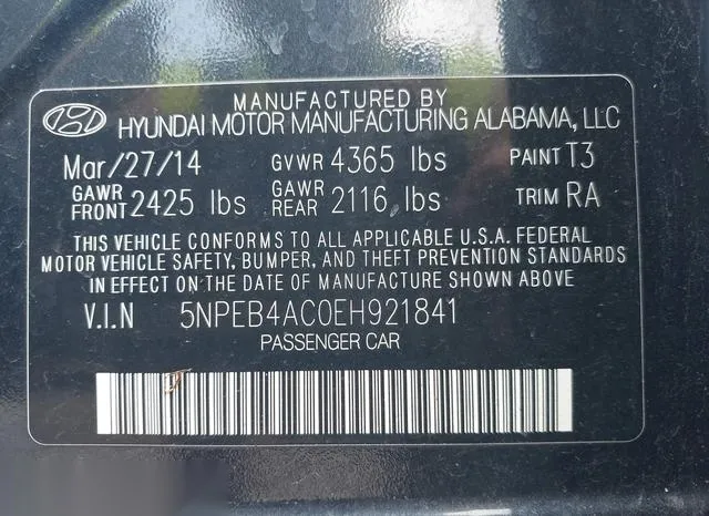 5NPEB4AC0EH921841 2014 2014 Hyundai Sonata- Gls 9