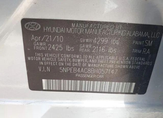 5NPEB4AC8BH057147 2011 2011 Hyundai Sonata- Gls 9