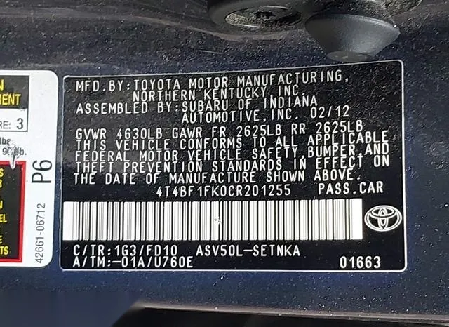 4T4BF1FK0CR201255 2012 2012 Toyota Camry- LE 9