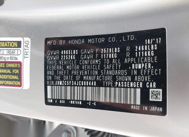 JHMZC5F34JC000448 2018 2018 Honda Clarity- Plug-In Hybrid To 9