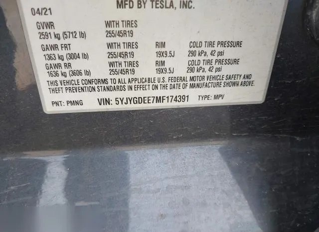 5YJYGDEE7MF174391 2021 2021 Tesla Model Y- Long Range Dual 9