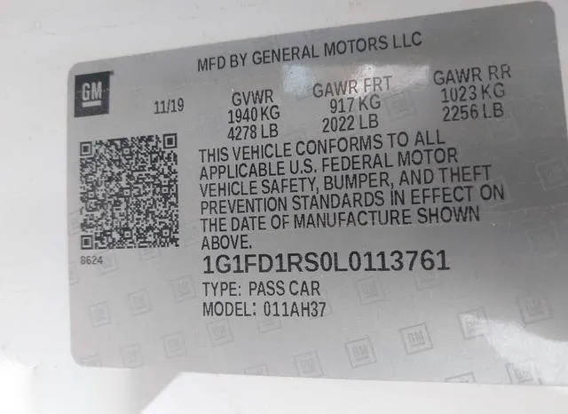 1G1FD1RS0L0113761 2020 2020 Chevrolet Camaro- Rwd  2Lt 9