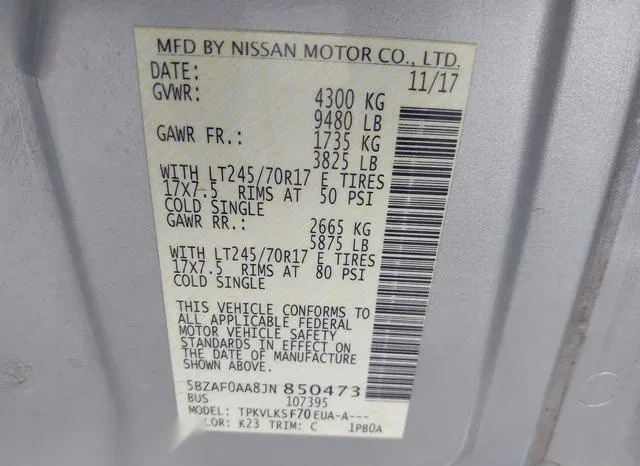 5BZAF0AA8JN850473 2018 2018 Nissan Nv Passenger Nv3500 Hd- S 9