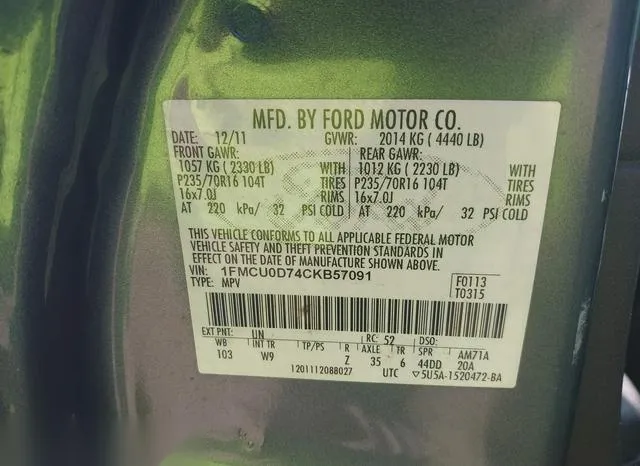 1FMCU0D74CKB57091 2012 2012 Ford Escape- Xlt 9