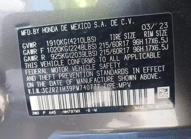 3CZRZ1H39PM740777 2023 2023 Honda HR-V- 2Wd Lx 9