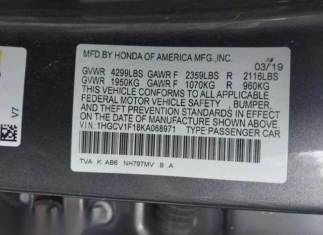 1HGCV1F18KA068971 2019 2019 Honda Accord- LX 9